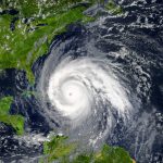 A large hurricane swirls over the Atlantic near Florida
